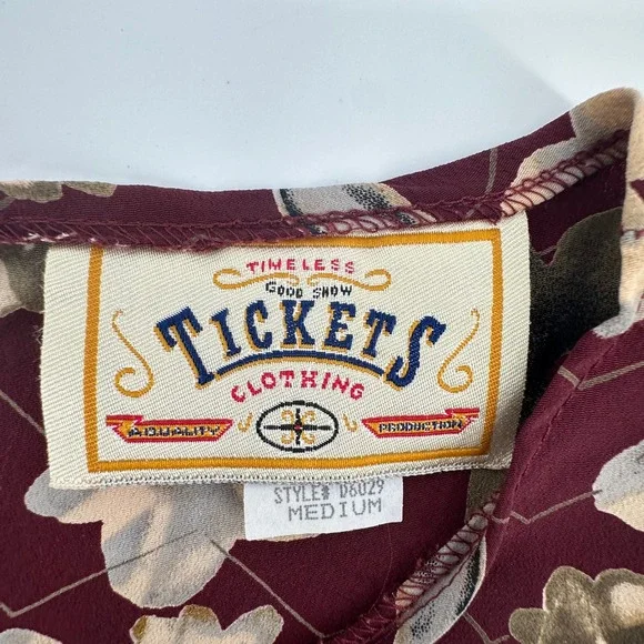 Vtg Tickets Clothing Y2K Women M Sleeveless Floral Print Burgundy Shift Dress - Picture 3 of 8